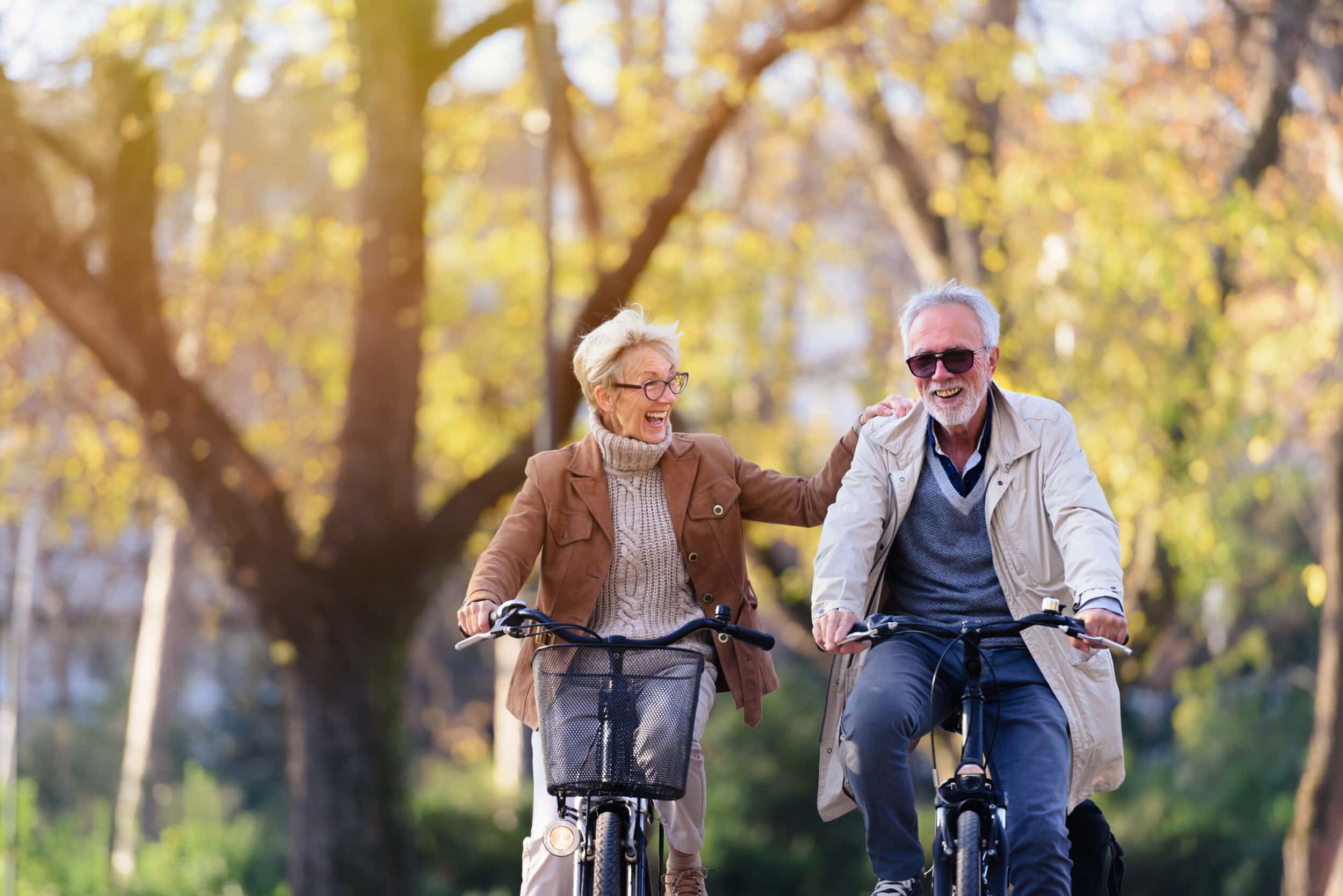 Cheerful,Active,Senior,Couple,With,Bicycle,In,Public,Park,Together