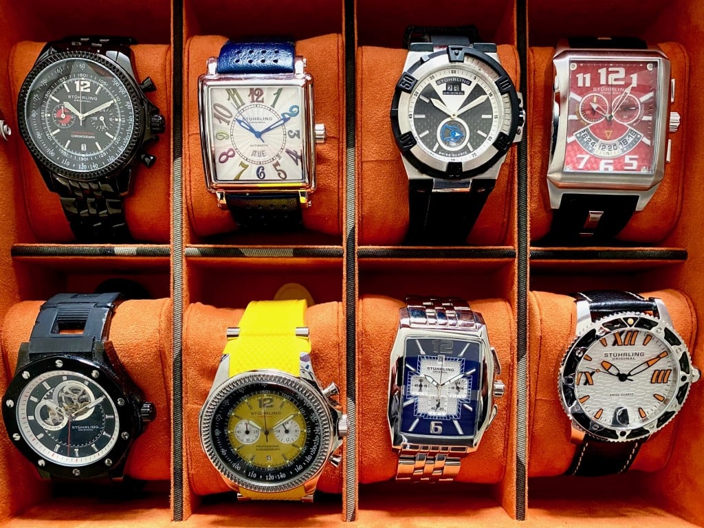a collection of stuhrling watches with bands under 1000