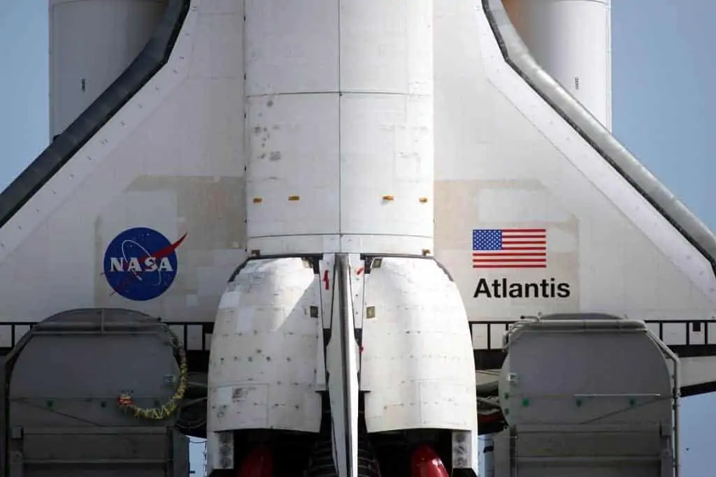 space shuttle atlantis closeup american flag nasa logo