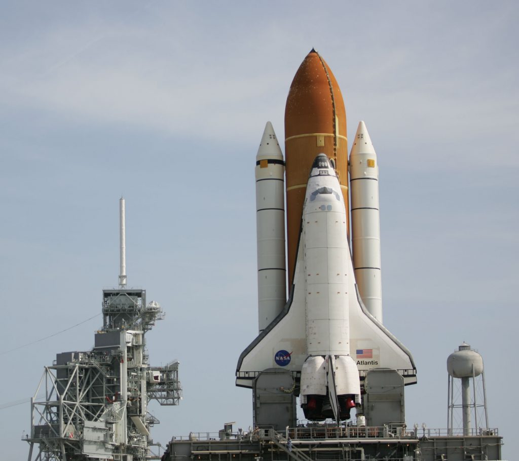 space shuttle atlantis on transfer vehicle to launch pad
