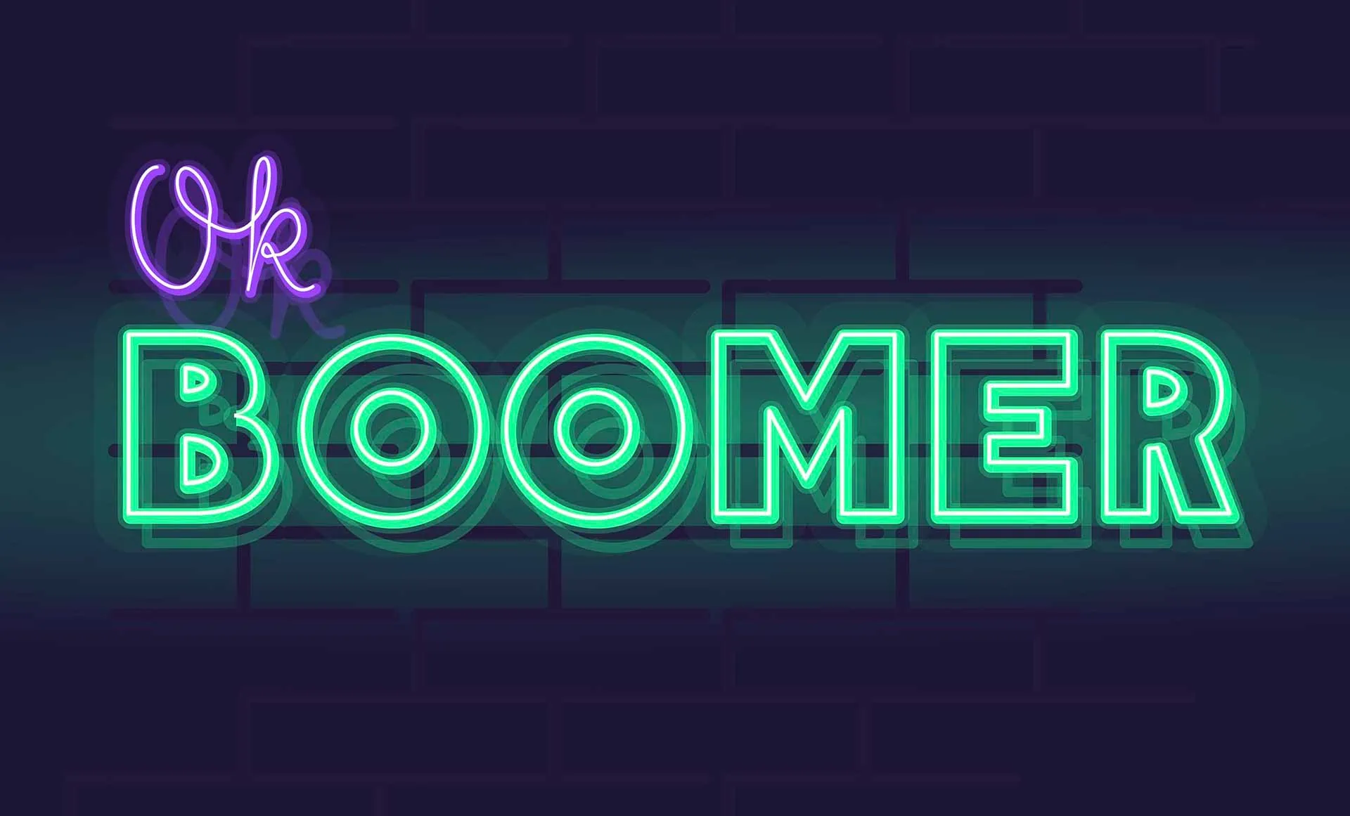 neon sign that reads ok boomer